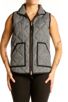 Gray Herringbone Quilted Puffer Vest