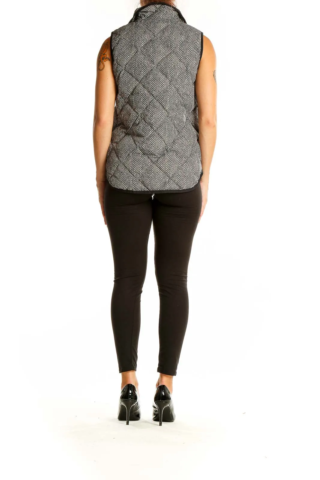 Gray Herringbone Quilted Puffer Vest