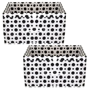 Kuber Industries Dot Printed Printed Multipurposes Rectangular Flodable Storage Box, Drawer Storage and Cloth Organizer- Pack of 2 (Black & White)-HS43KUBMART26343