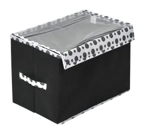 Kuber Industries Small Non-Woven Storage Box/Bin with Transparent Lid & Handle|Foldable & Dot Print|Small size 35 x 18 x 22 Cm (Black)-44KM0410