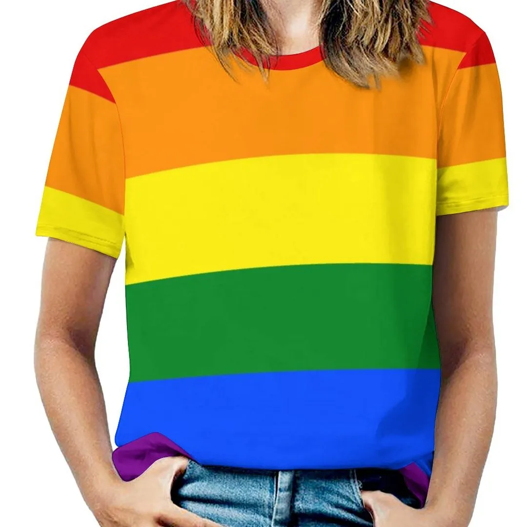 Lgbt Lesbian Homosexual Gay Pride Rainbow Colors Short Sleeve Shirt Women Plus Size Blouse Tunics Tops