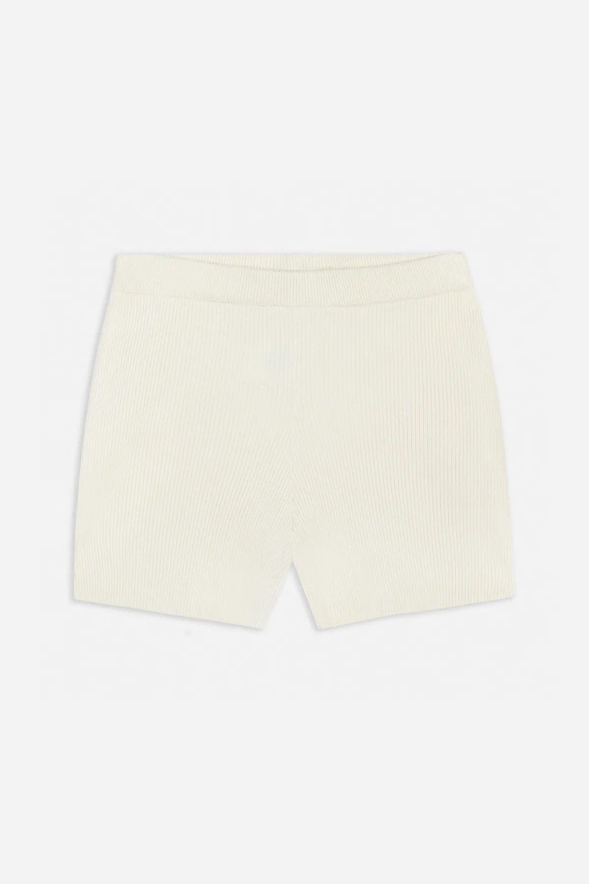 Mid Rise Ribbed Knit Mini Shorts - Cream