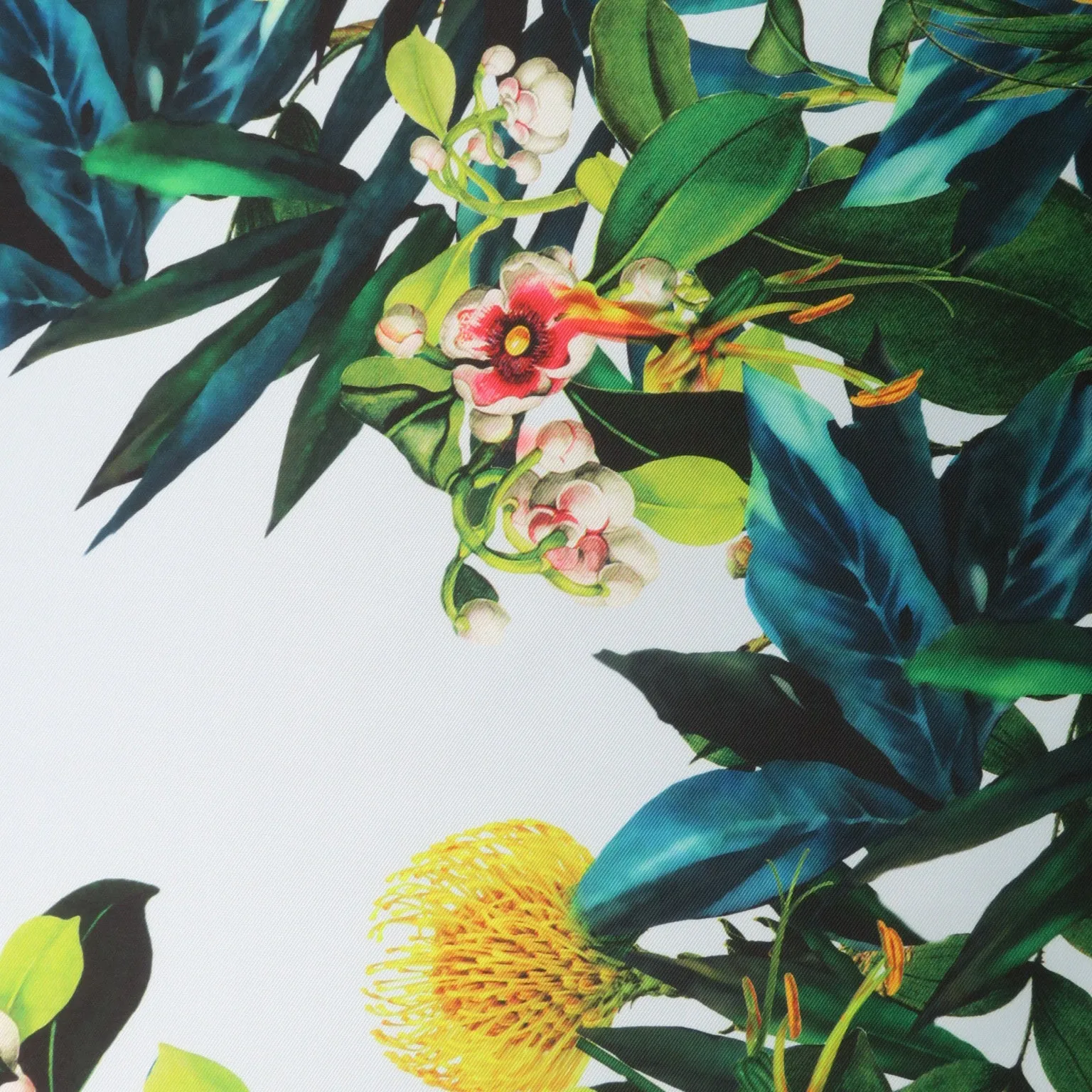 Multicolored Floral on Blue Printed Polyester Mikado Fabric