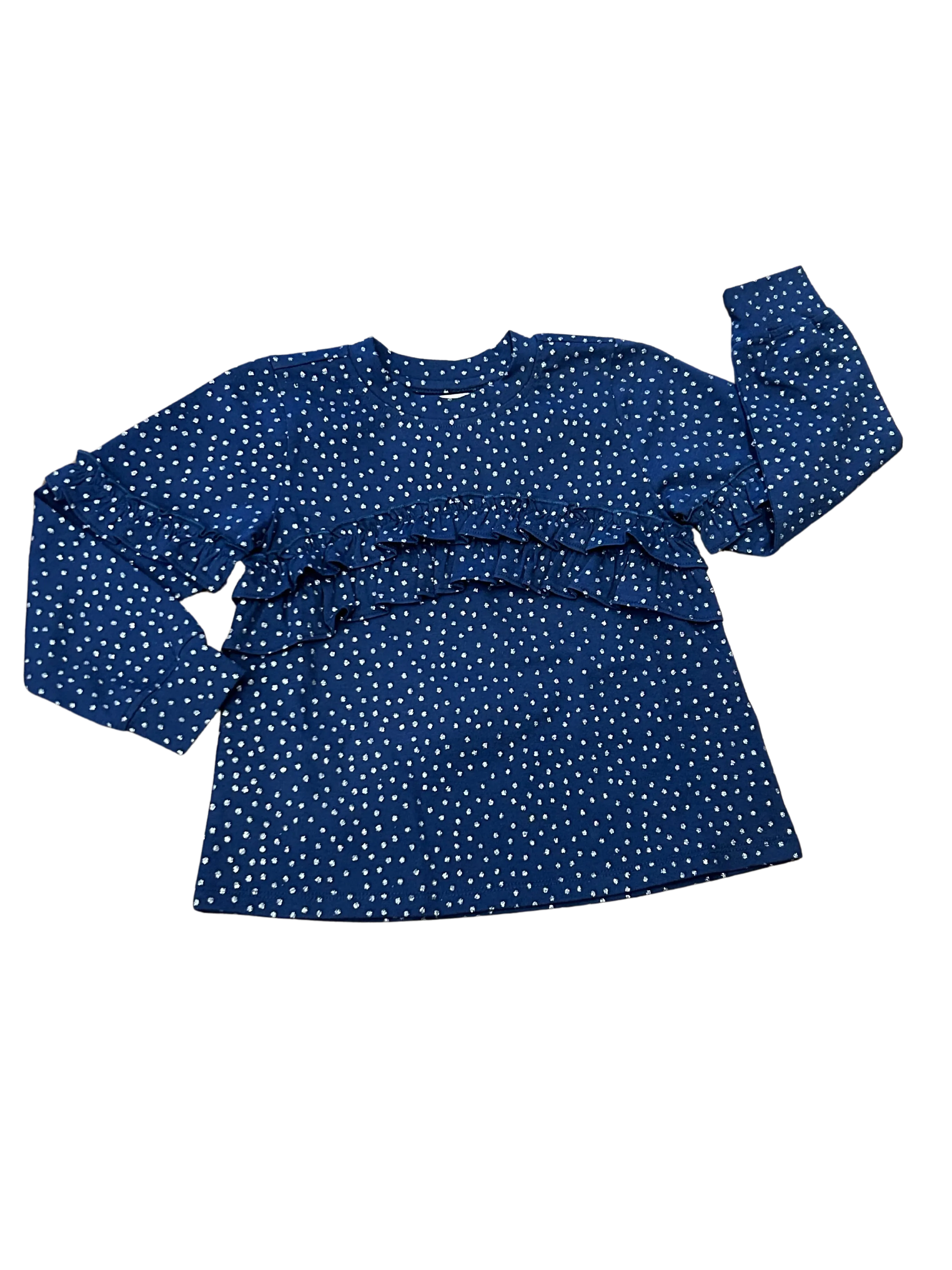 Navy & Silver Ruffle L/S Knit Top