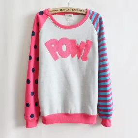 New Casual Women Hoody Flocking Fleece Sweatshirt Dot Stripe Fashion Girls Sport Suit Autumn Hoodies