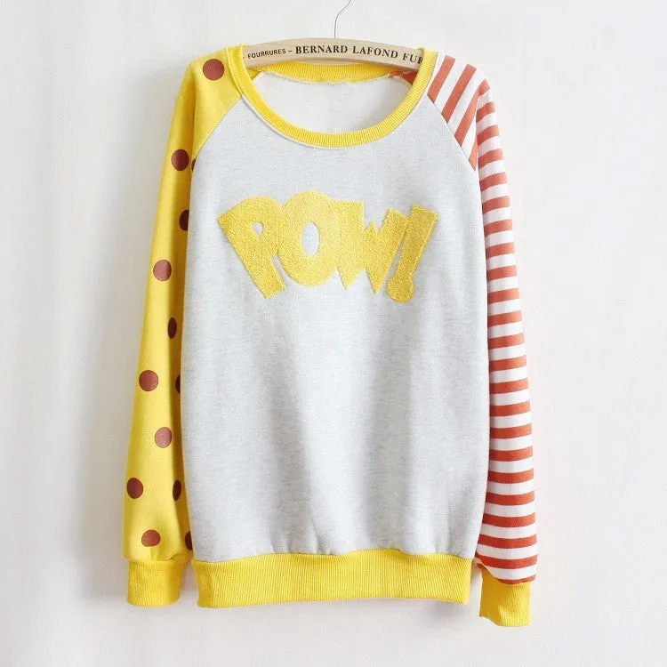 New Casual Women Hoody Flocking Fleece Sweatshirt Dot Stripe Fashion Girls Sport Suit Autumn Hoodies