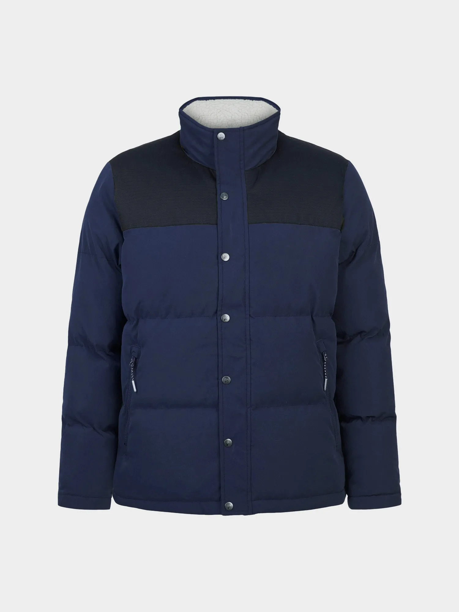 P Bear Cut   Sew Funnel Neck Puffer Jacket in Navy Blue