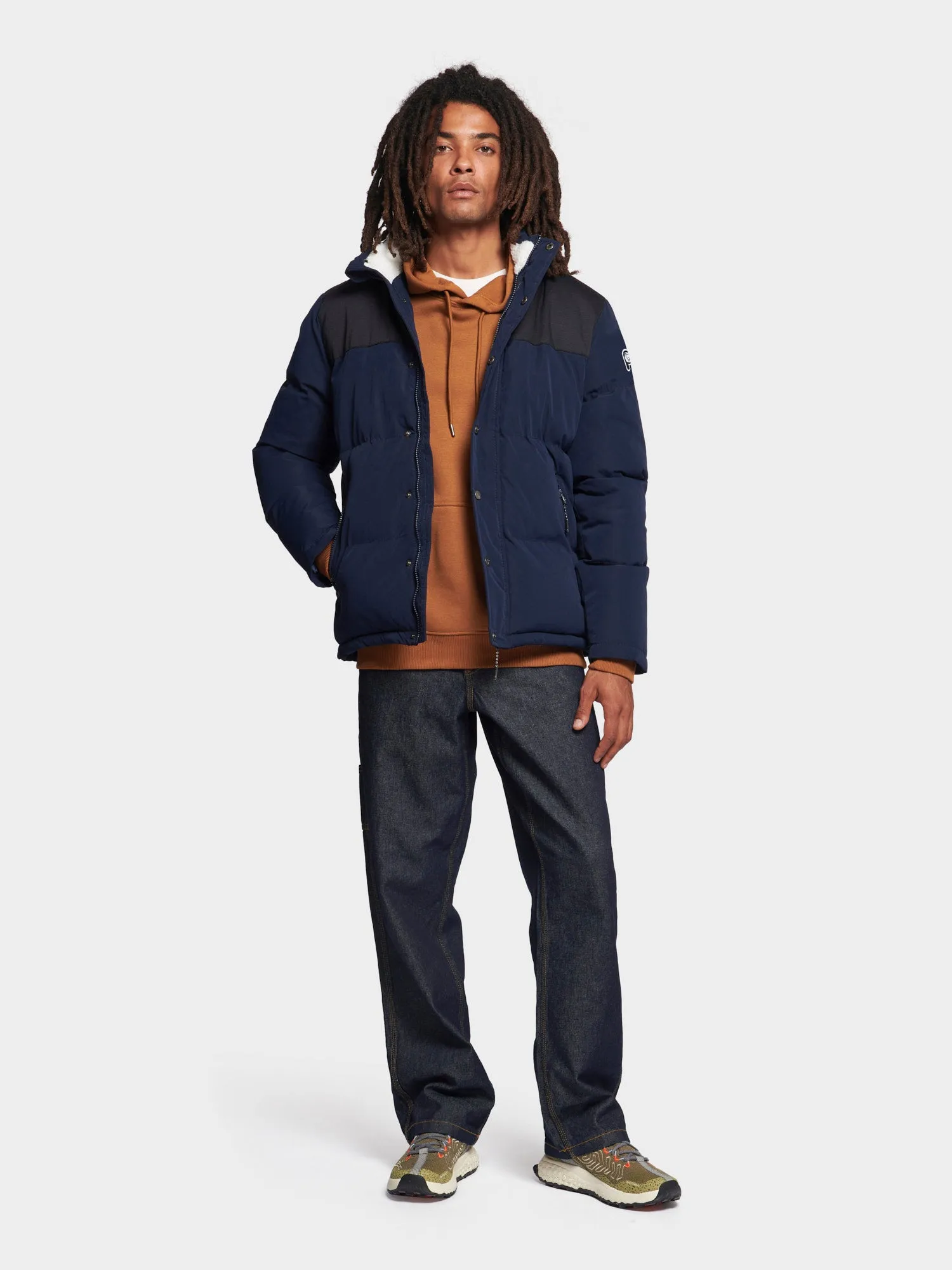 P Bear Cut   Sew Funnel Neck Puffer Jacket in Navy Blue
