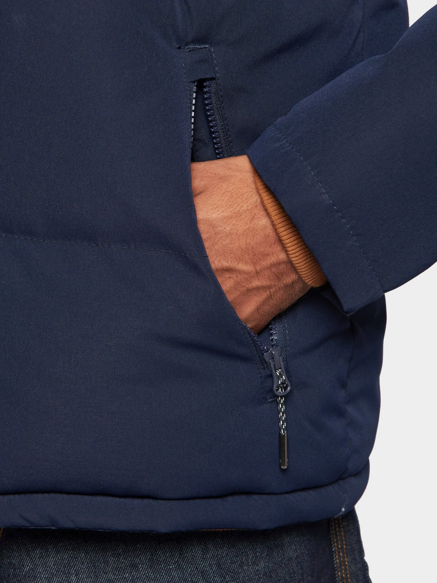 P Bear Cut   Sew Funnel Neck Puffer Jacket in Navy Blue