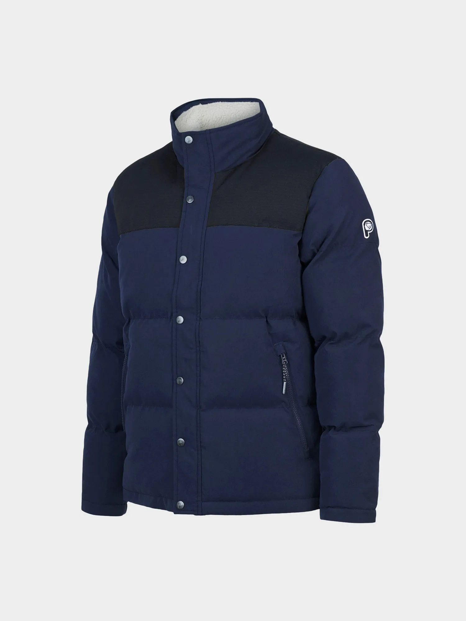 P Bear Cut   Sew Funnel Neck Puffer Jacket in Navy Blue