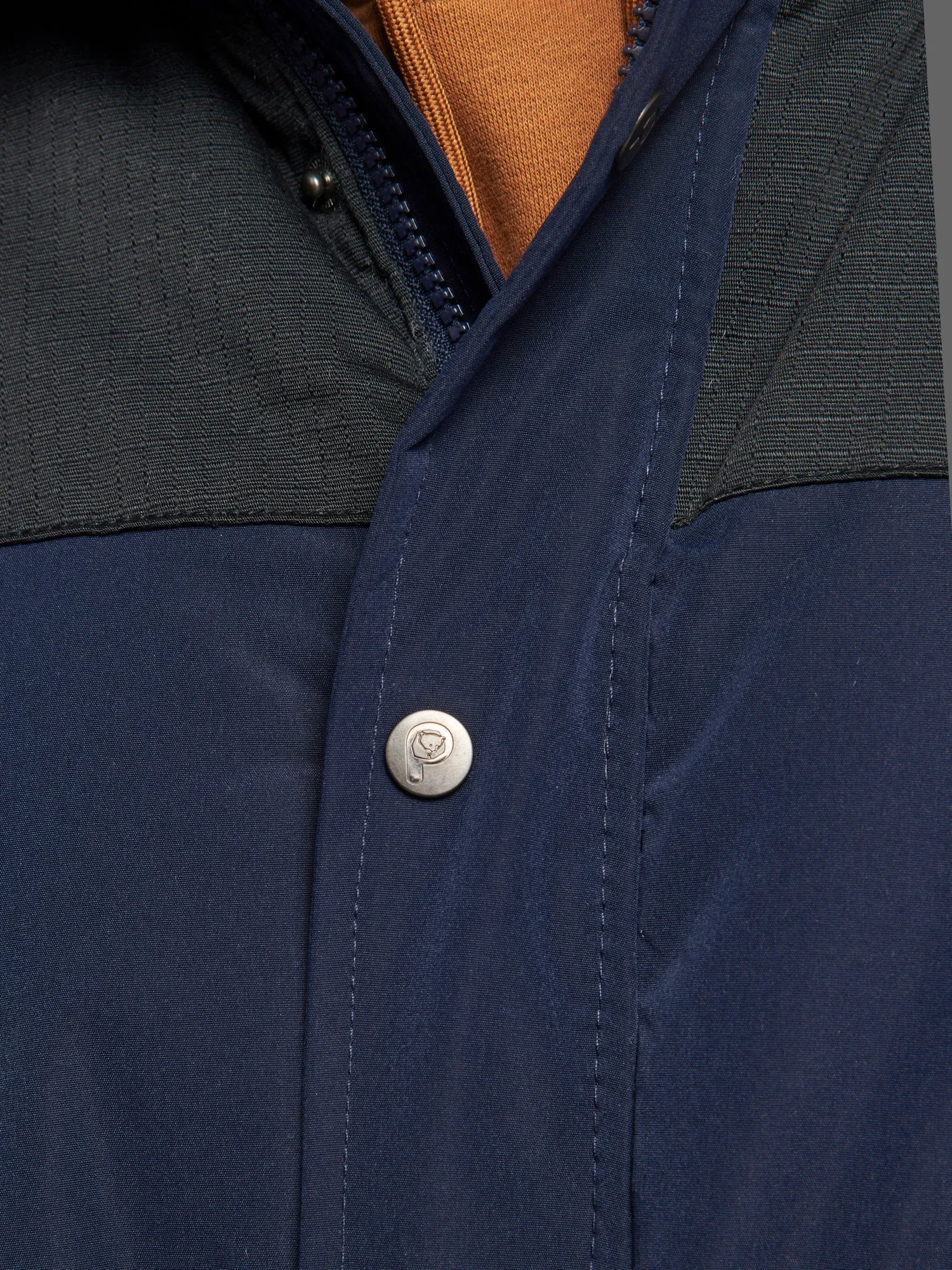 P Bear Cut   Sew Funnel Neck Puffer Jacket in Navy Blue