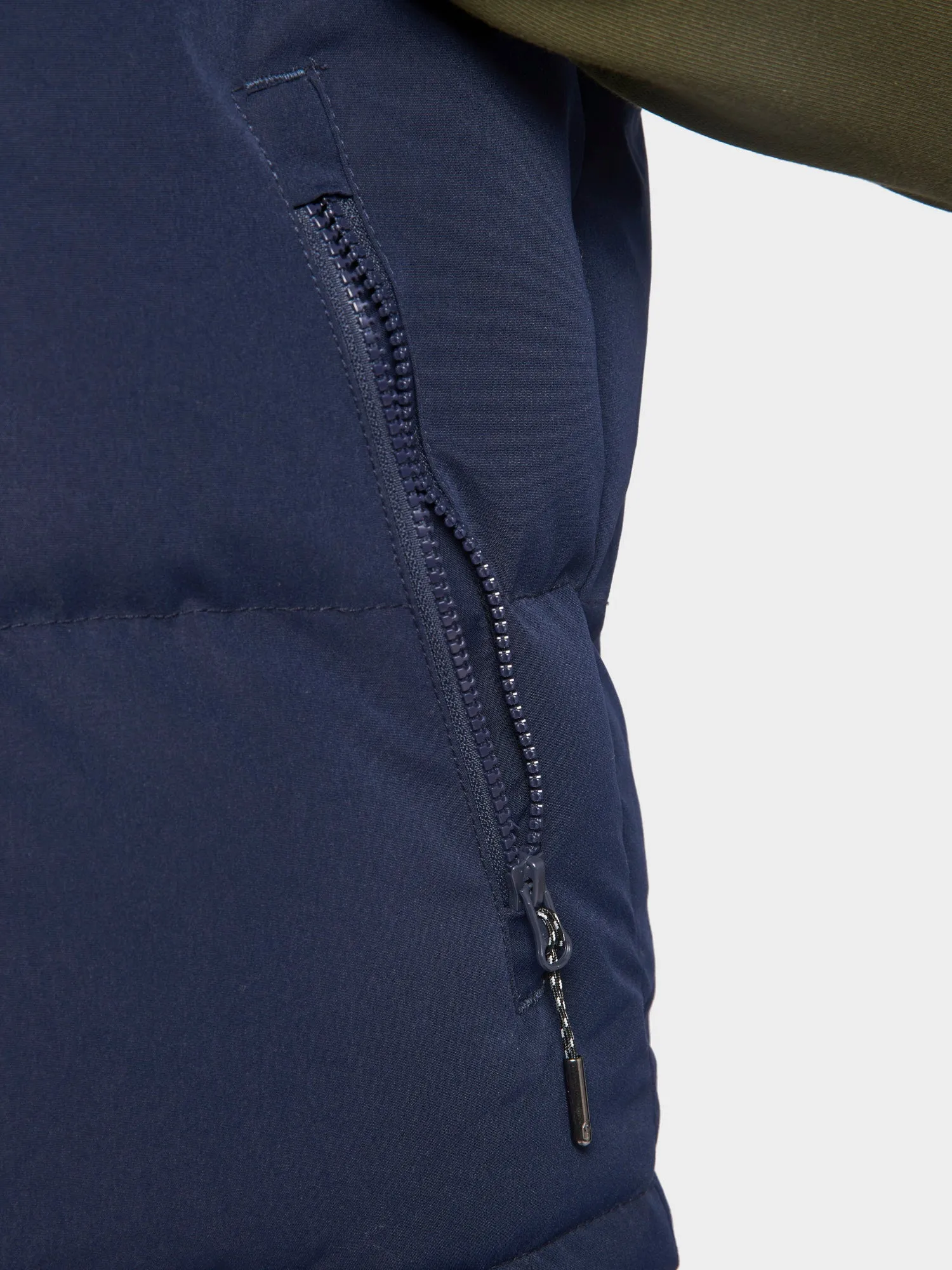P Bear Cut   Sew Funnel Neck Puffer Vest in Navy Blue