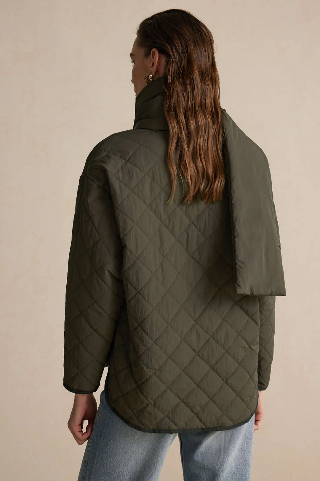 Padded Button Puffer With Scarf