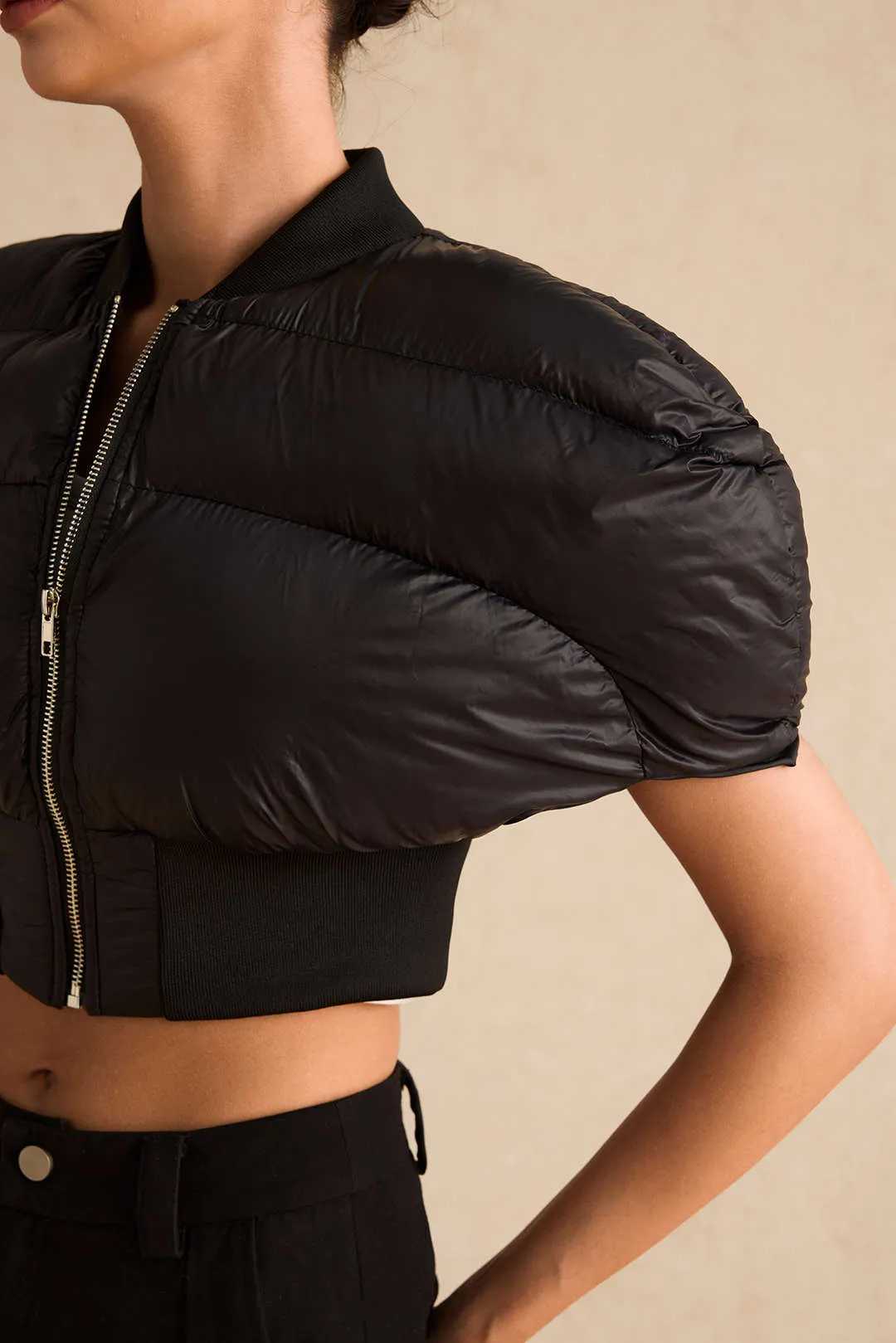 Padded Zipper Cropped Puffer