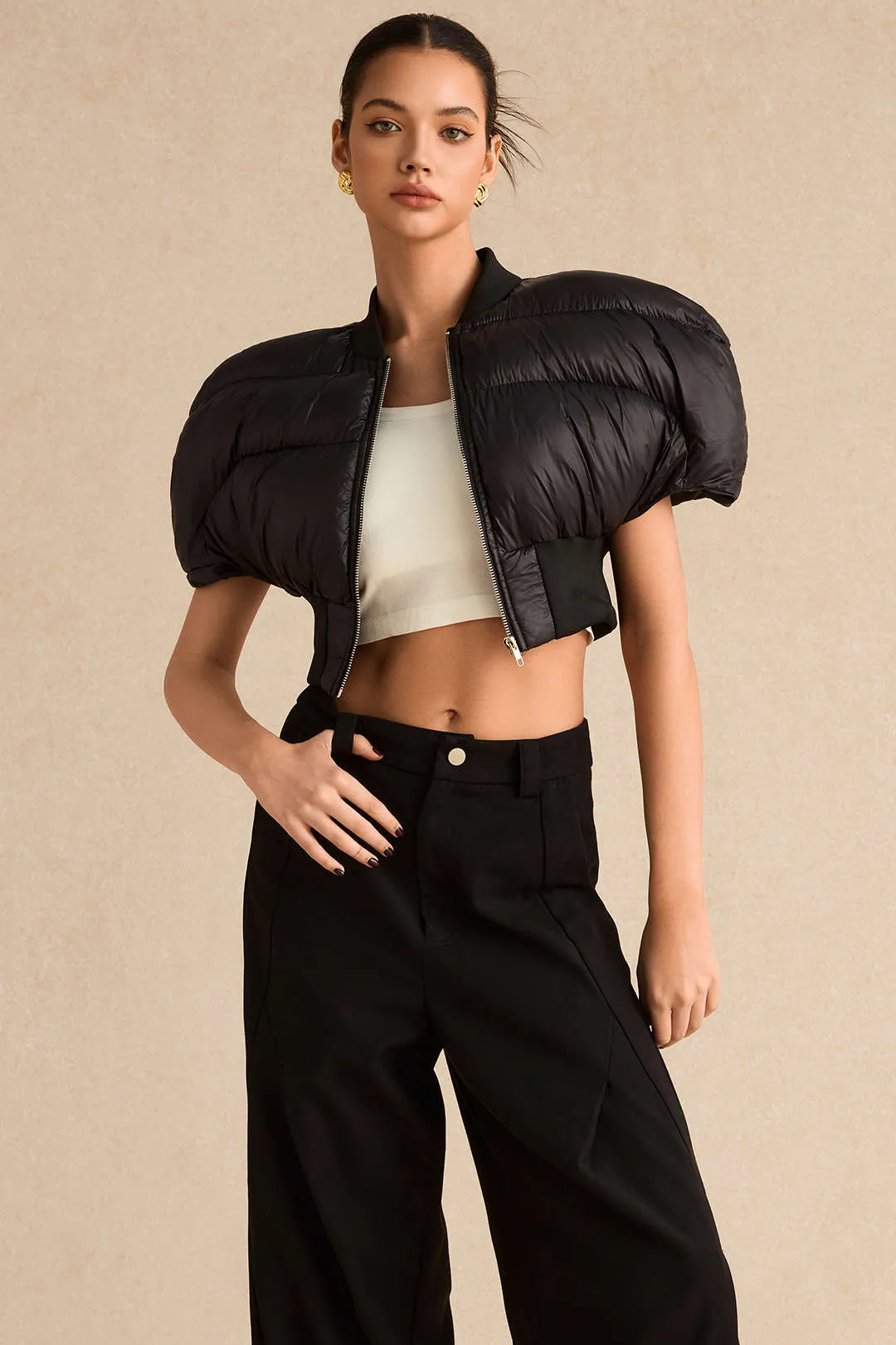 Padded Zipper Cropped Puffer
