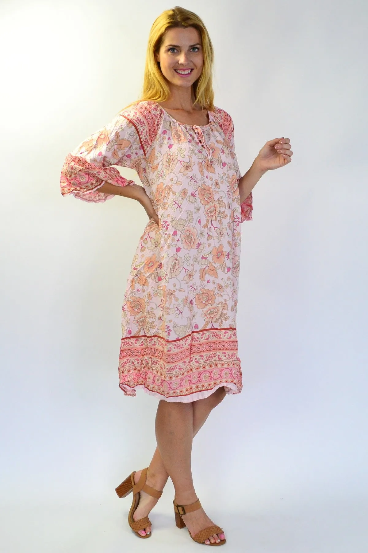 Pink Floral Crinkle Tunic Dress