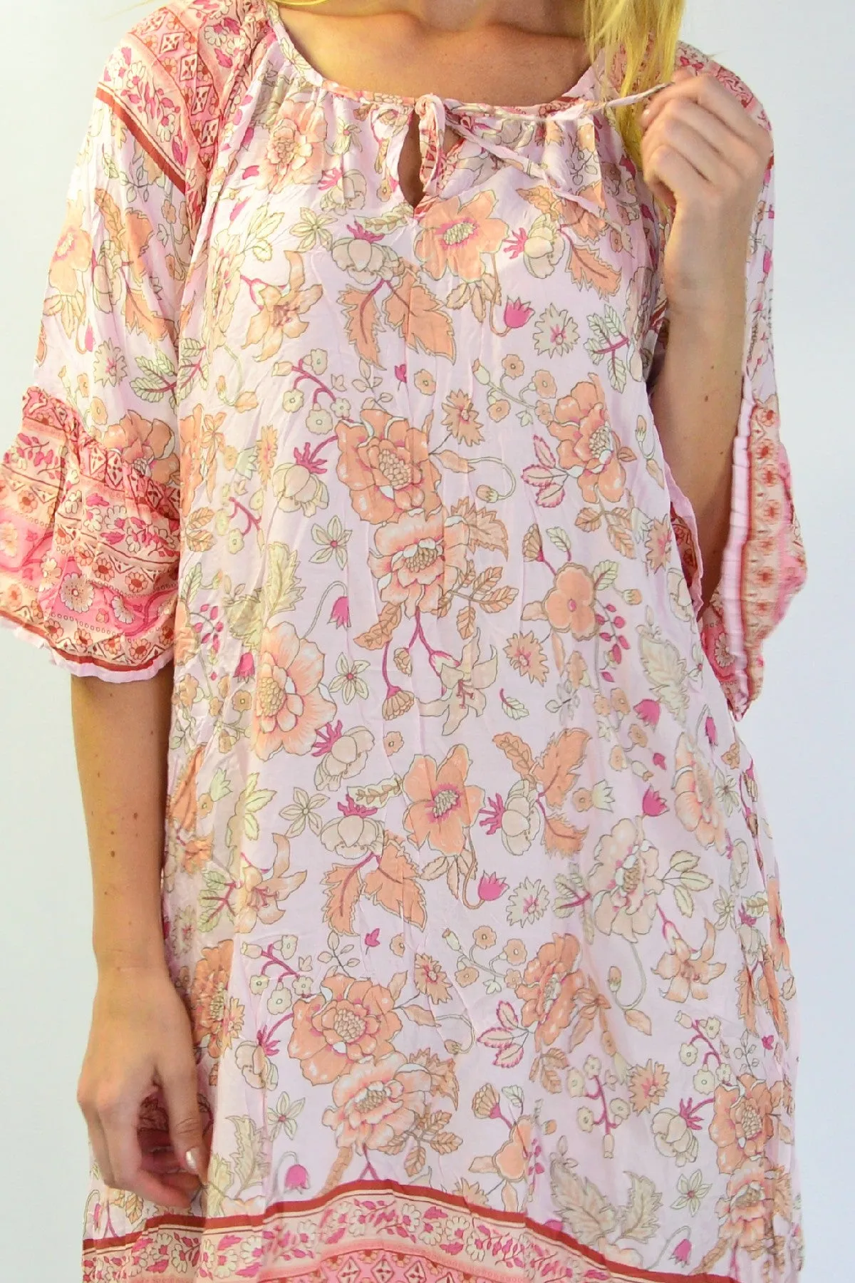 Pink Floral Crinkle Tunic Dress