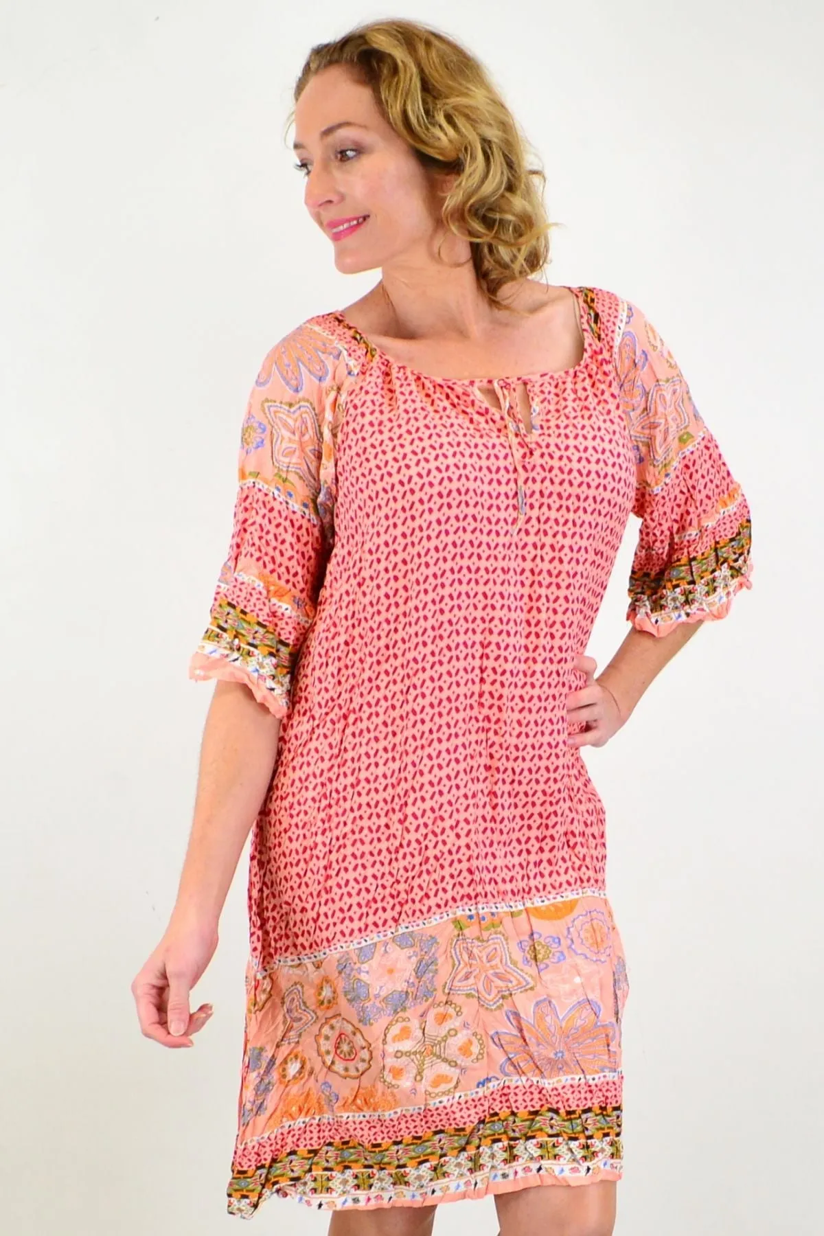 Pink Star Fish Crinkle Tunic Dress