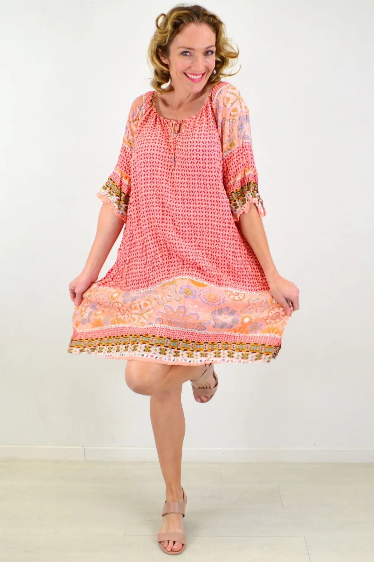 Pink Star Fish Crinkle Tunic Dress