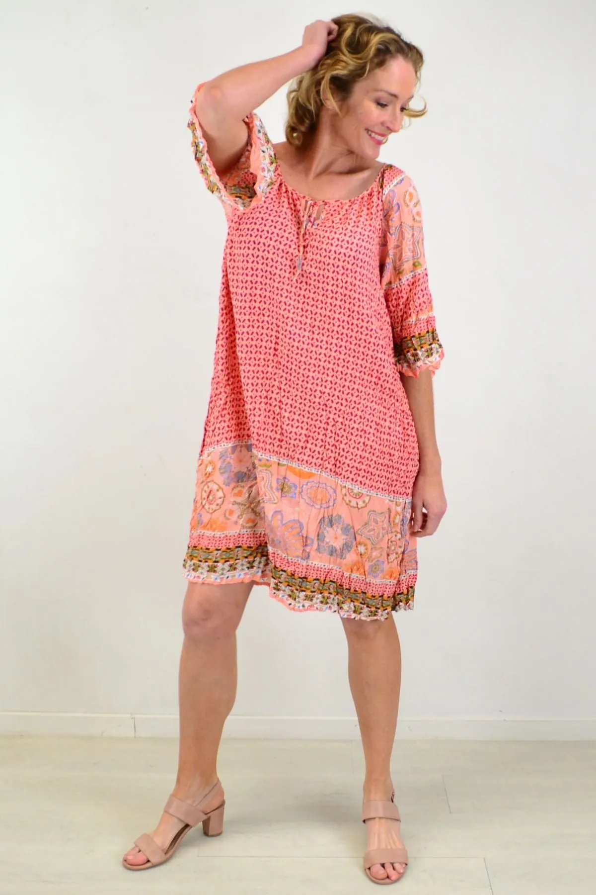 Pink Star Fish Crinkle Tunic Dress