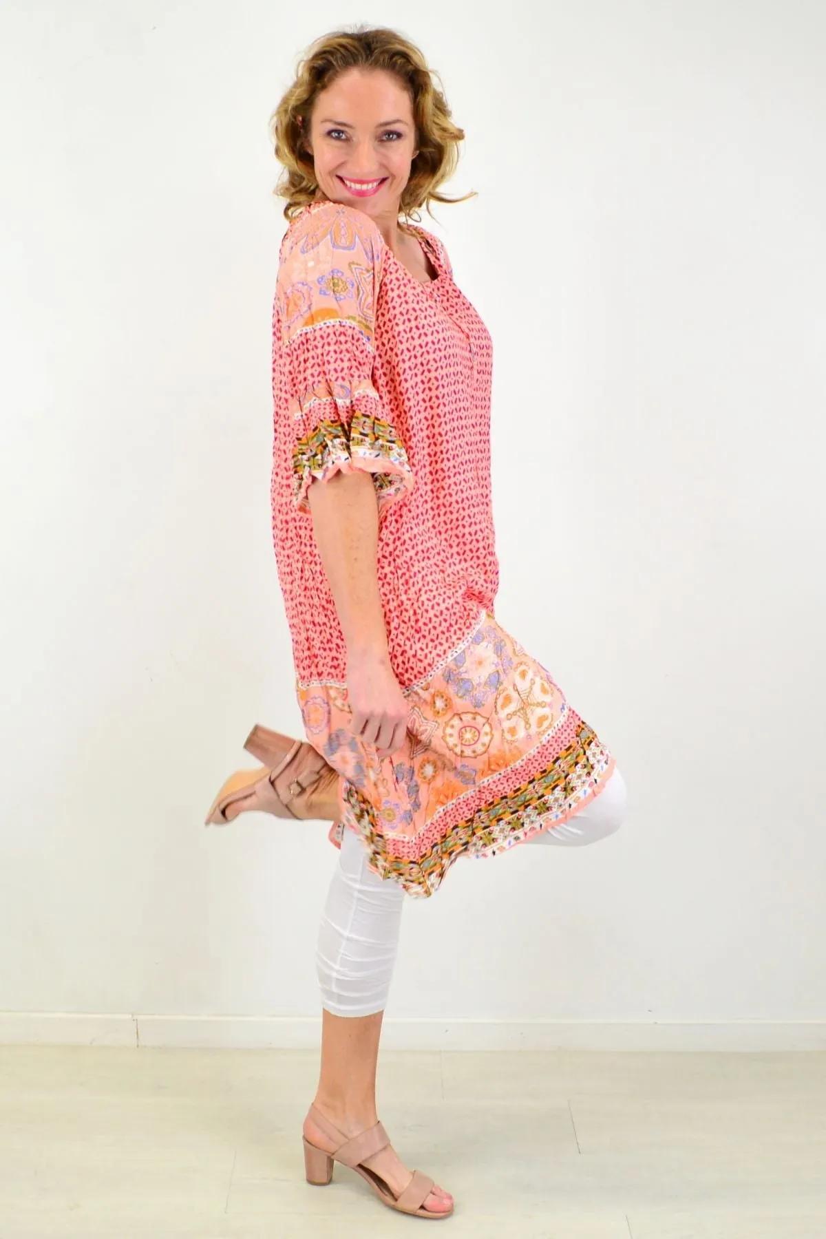 Pink Star Fish Crinkle Tunic Dress