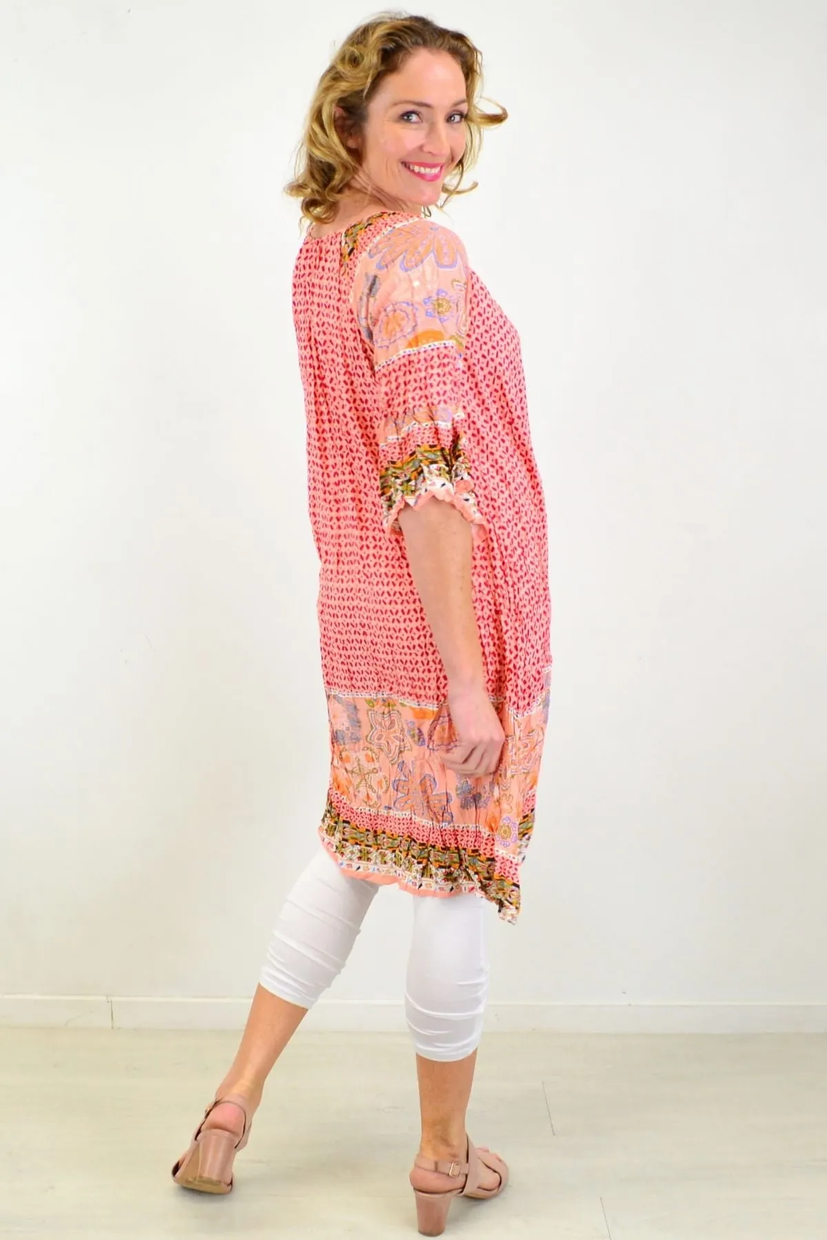 Pink Star Fish Crinkle Tunic Dress