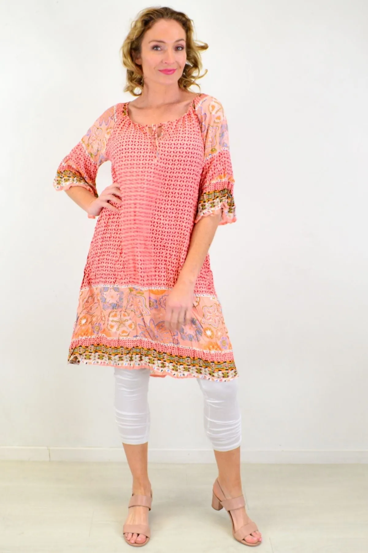 Pink Star Fish Crinkle Tunic Dress