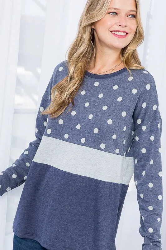 PLUS POLKA DOT SOLID COLORBLOCK TOP