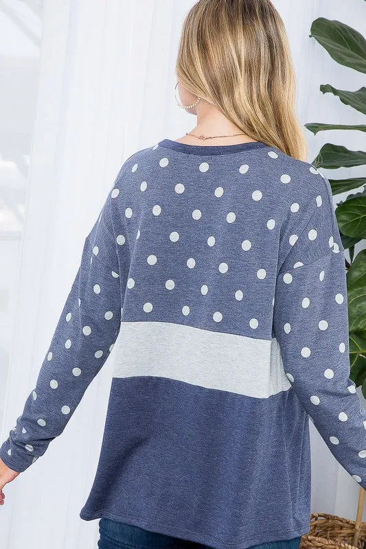 PLUS POLKA DOT SOLID COLORBLOCK TOP