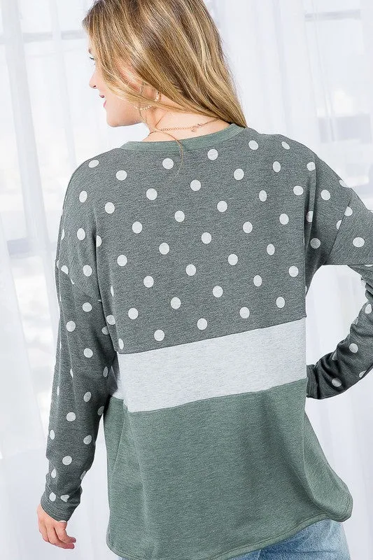 PLUS POLKA DOT SOLID COLORBLOCK TOP