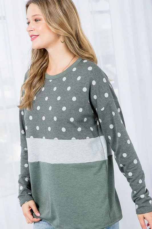 PLUS POLKA DOT SOLID COLORBLOCK TOP