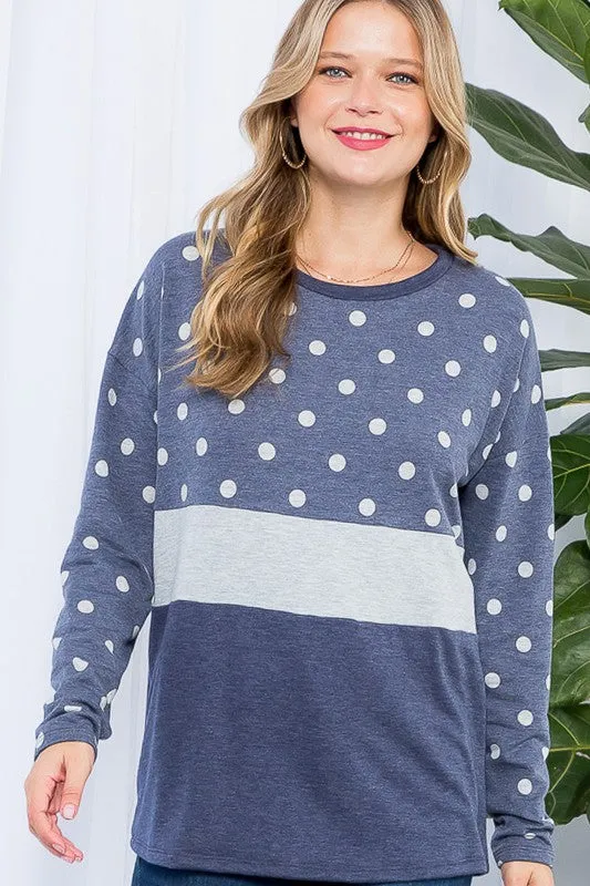 PLUS POLKA DOT SOLID COLORBLOCK TOP