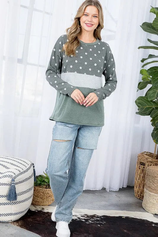 PLUS POLKA DOT SOLID COLORBLOCK TOP