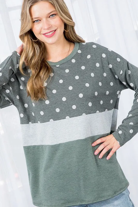 PLUS POLKA DOT SOLID COLORBLOCK TOP