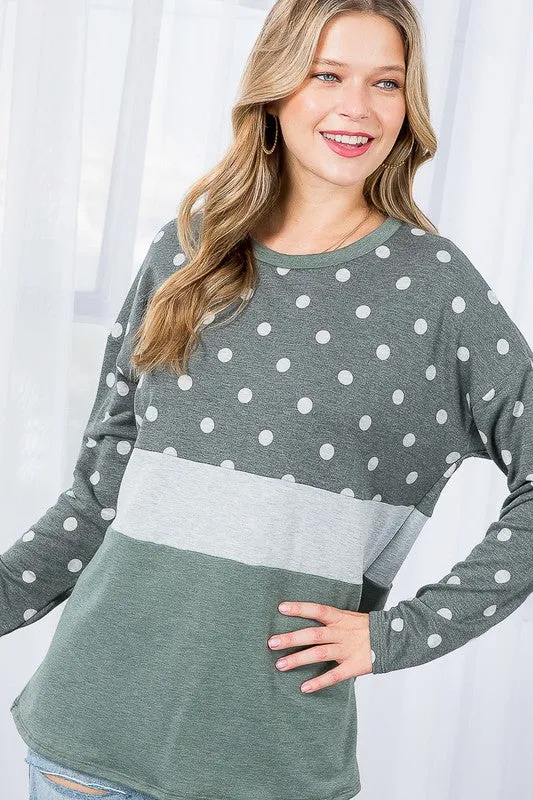 PLUS POLKA DOT SOLID COLORBLOCK TOP