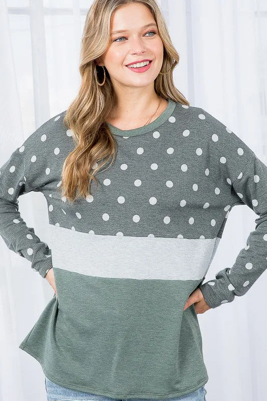 PLUS POLKA DOT SOLID COLORBLOCK TOP