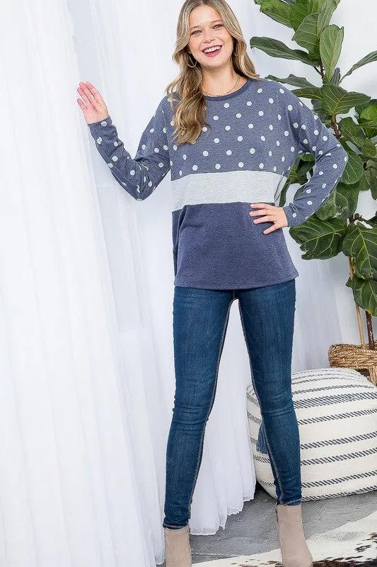 PLUS POLKA DOT SOLID COLORBLOCK TOP