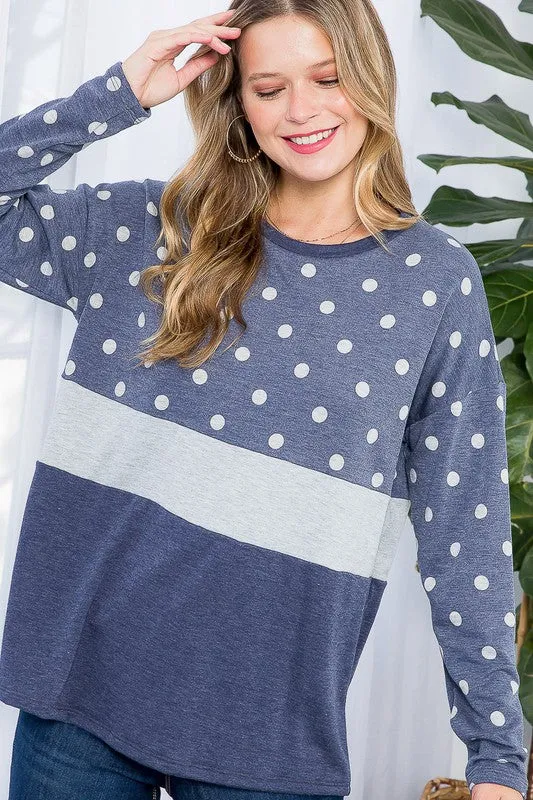 PLUS POLKA DOT SOLID COLORBLOCK TOP