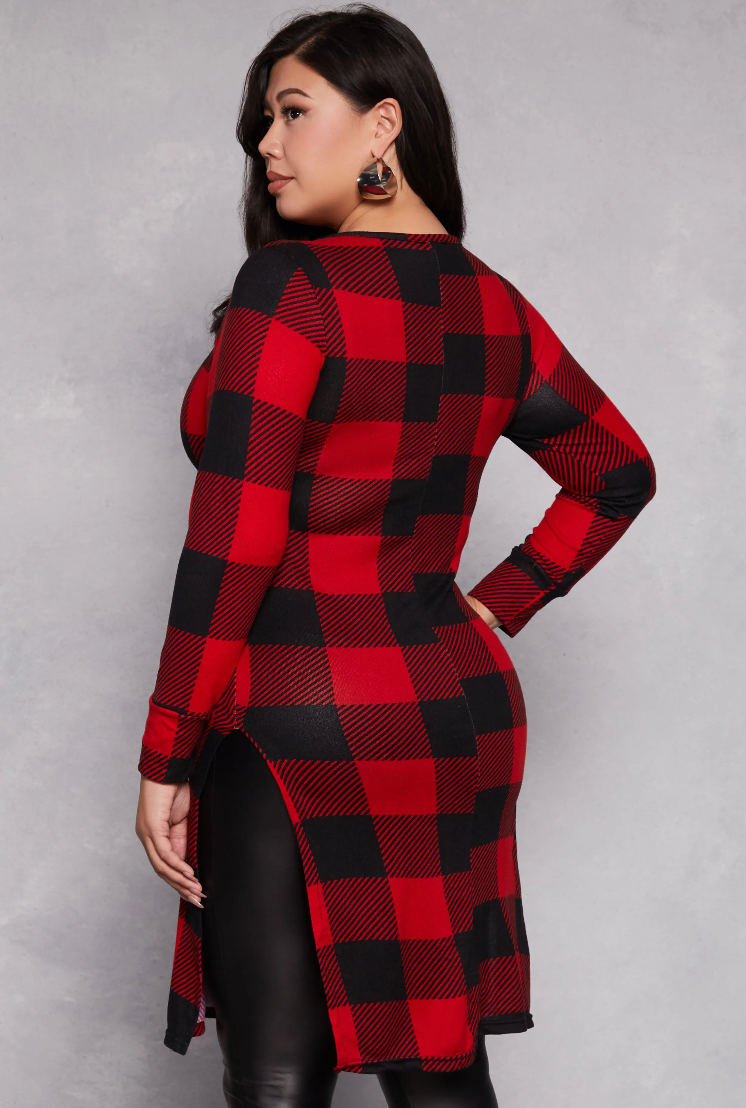 Plus Size Buffalo Plaid Henley Tunic Top