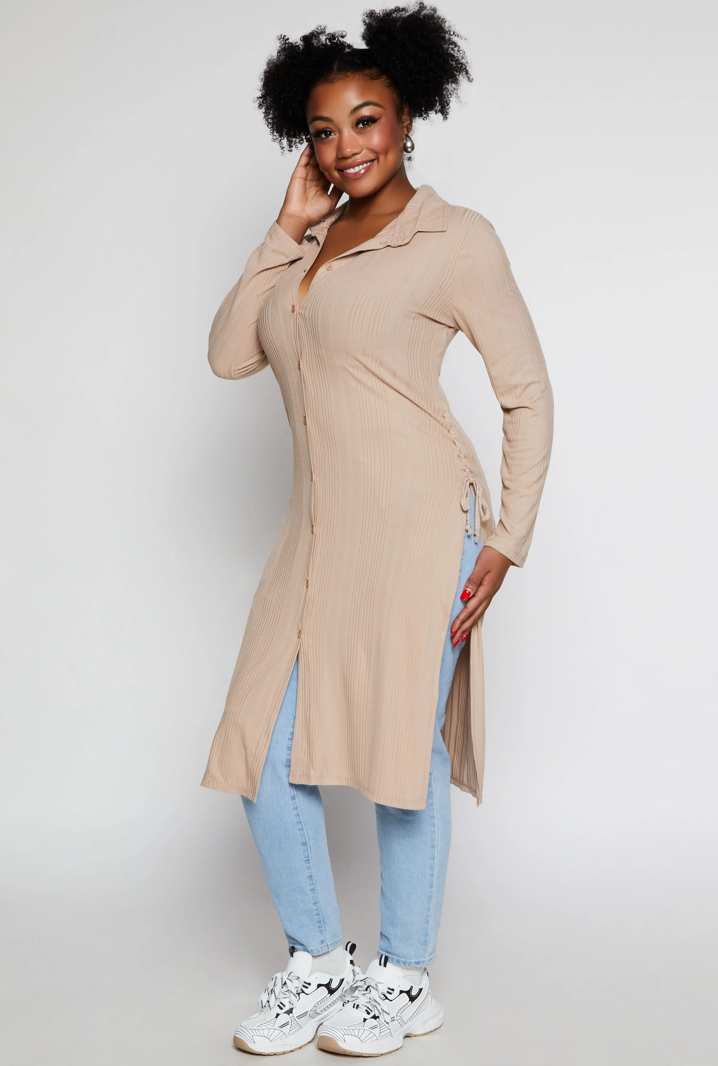 Plus Size Lace Up Side Slit Maxi Top