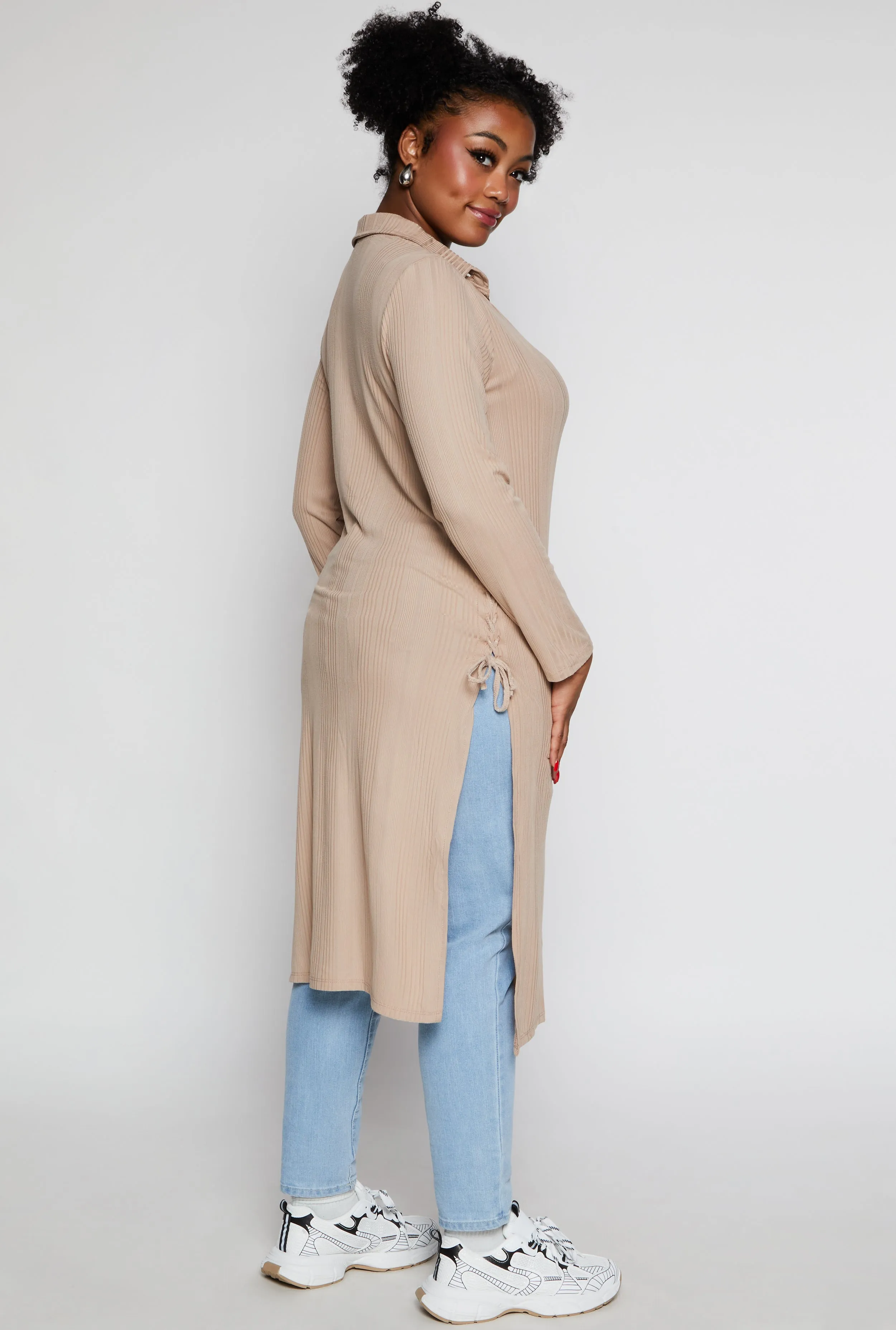 Plus Size Lace Up Side Slit Maxi Top