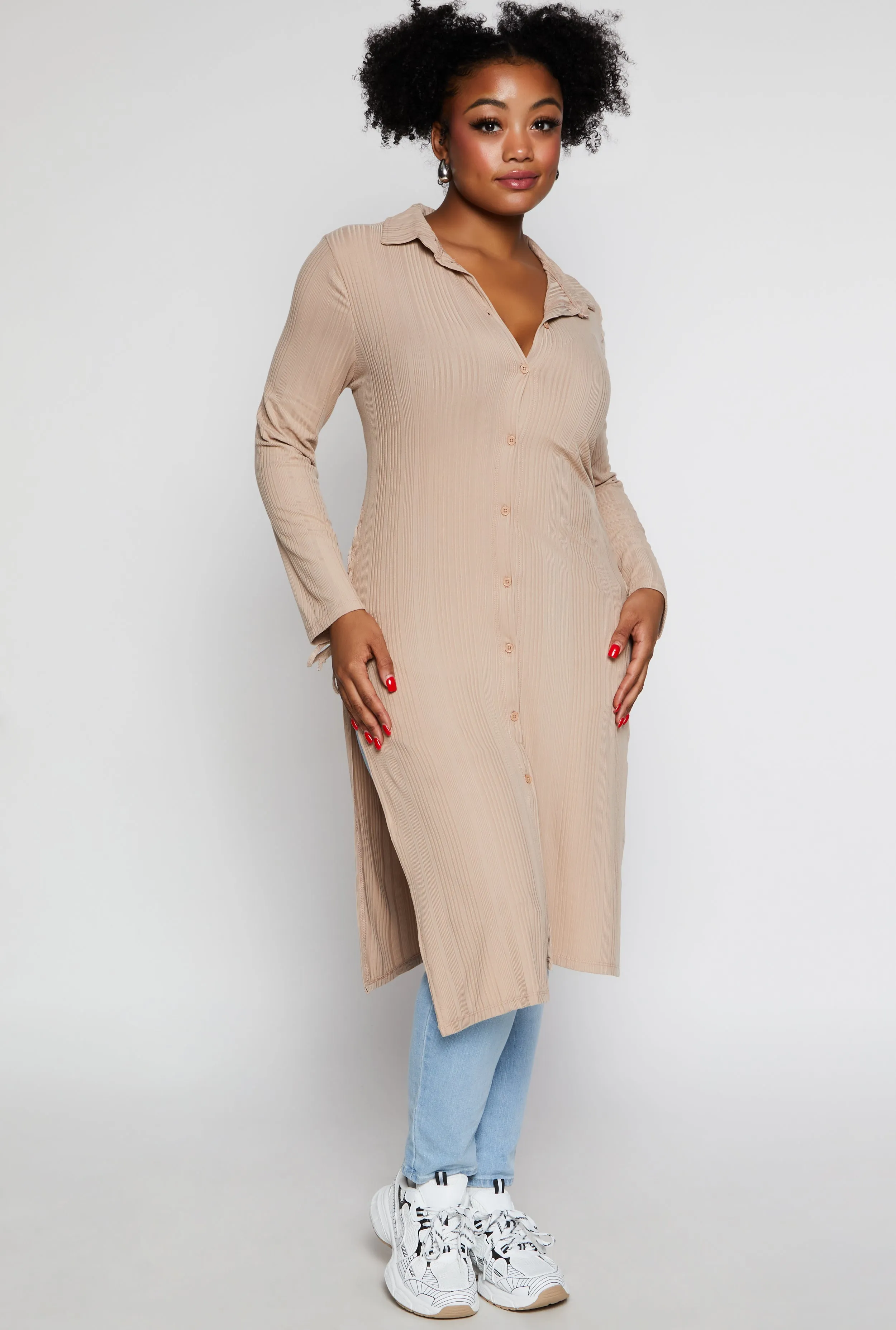 Plus Size Lace Up Side Slit Maxi Top