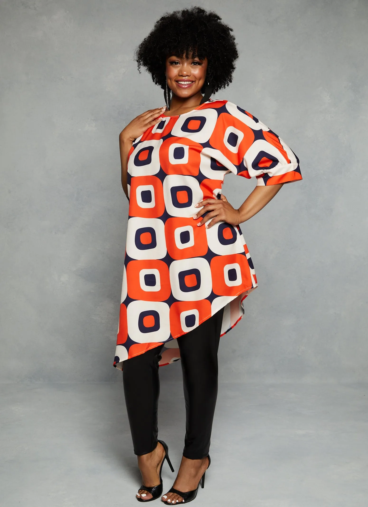 Plus Size Printed Asymmetric Hem Tunic