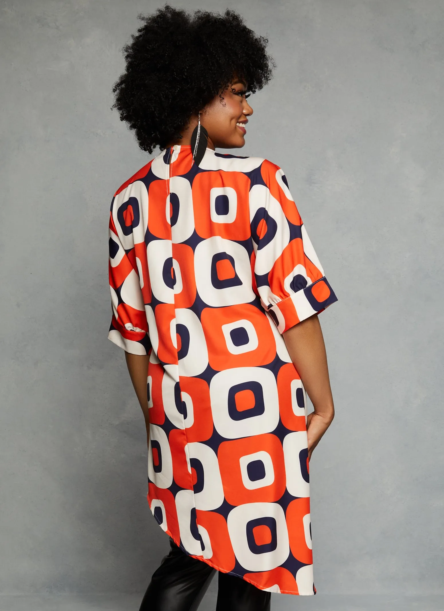 Plus Size Printed Asymmetric Hem Tunic