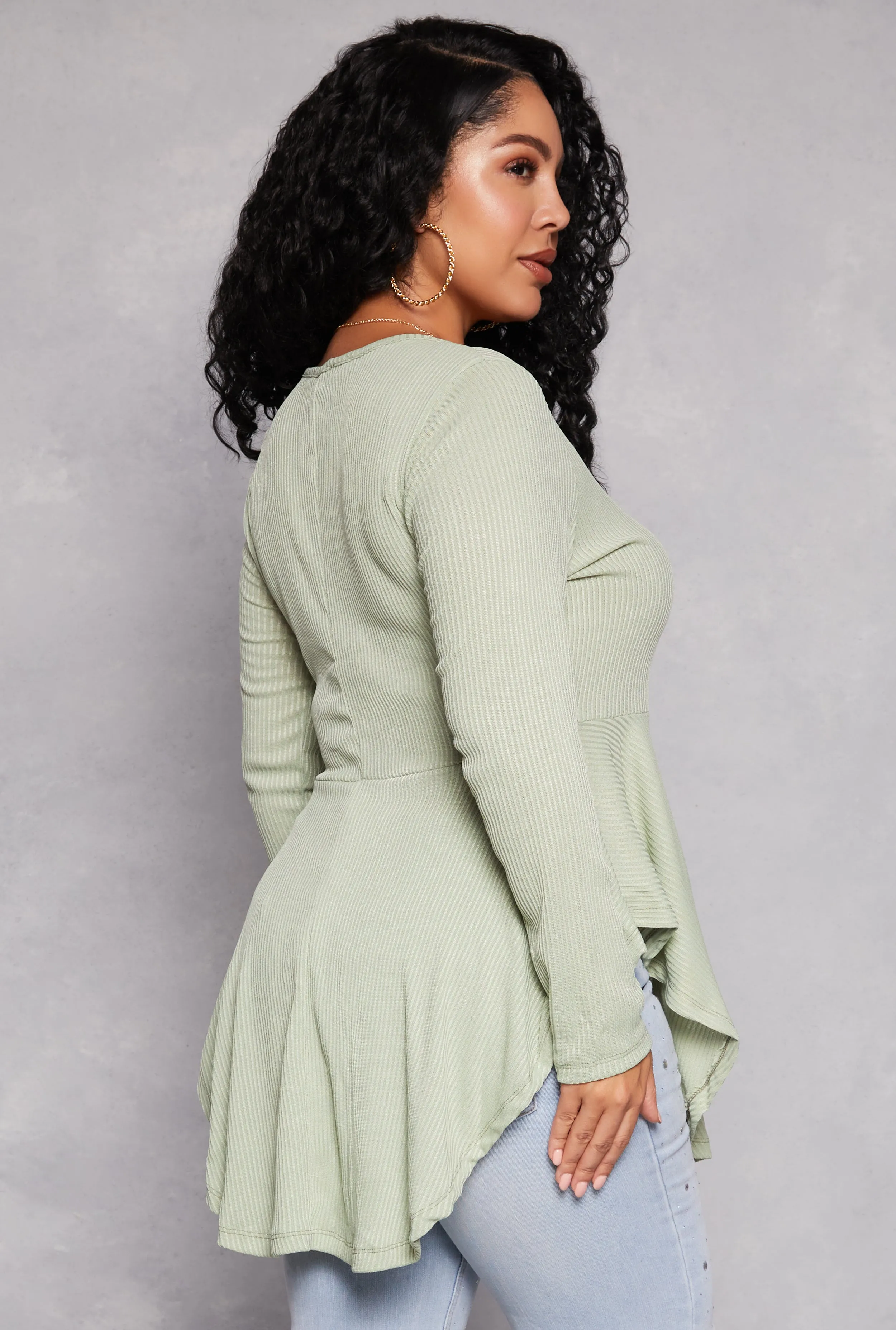Plus Size Ribbed Knit Peplum Top with Necklace