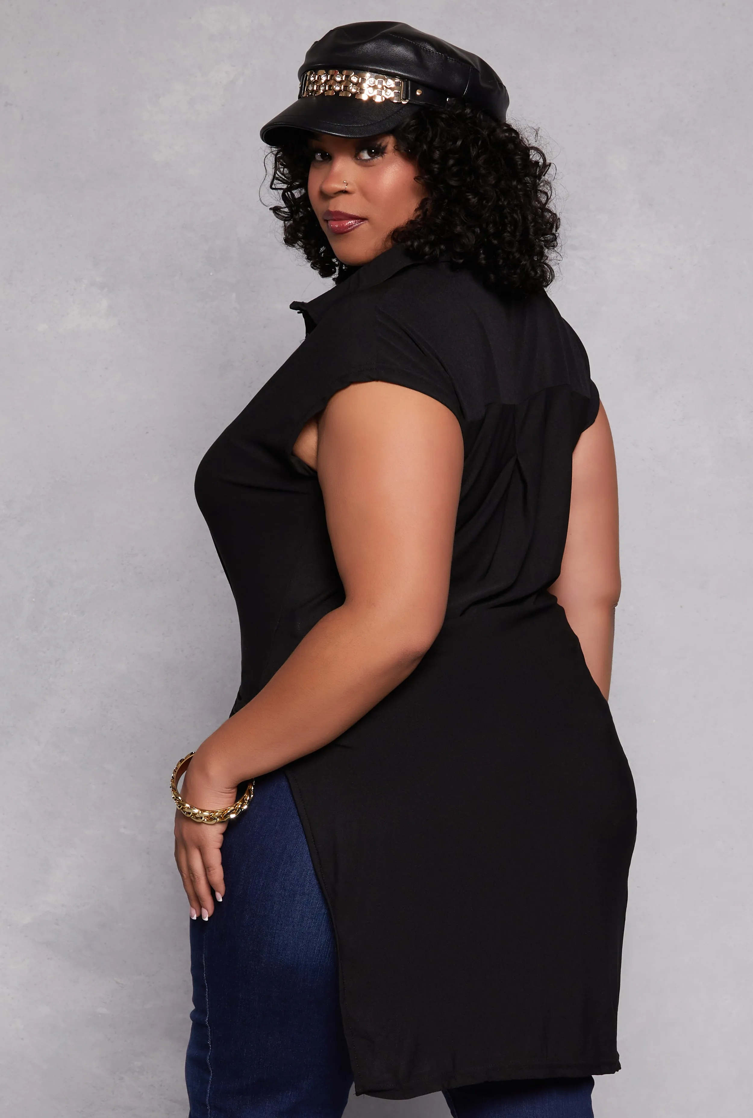 Plus Size Tie Front Button Front Shirt