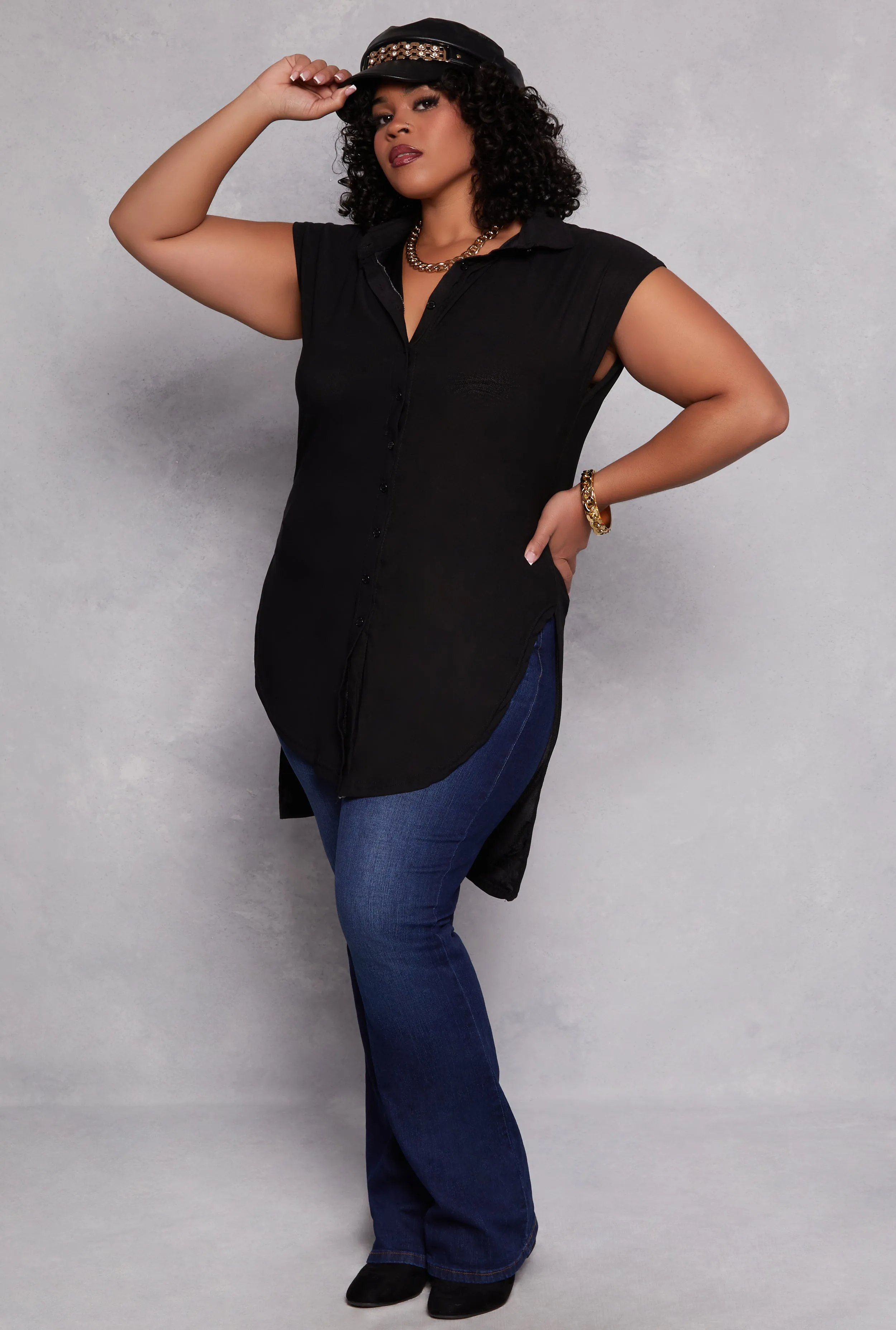 Plus Size Tie Front Button Front Shirt