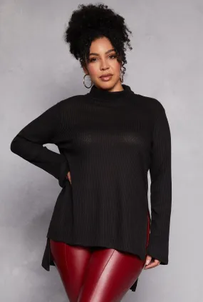 Plus Size Waffle Knit Turtleneck Tunic Top