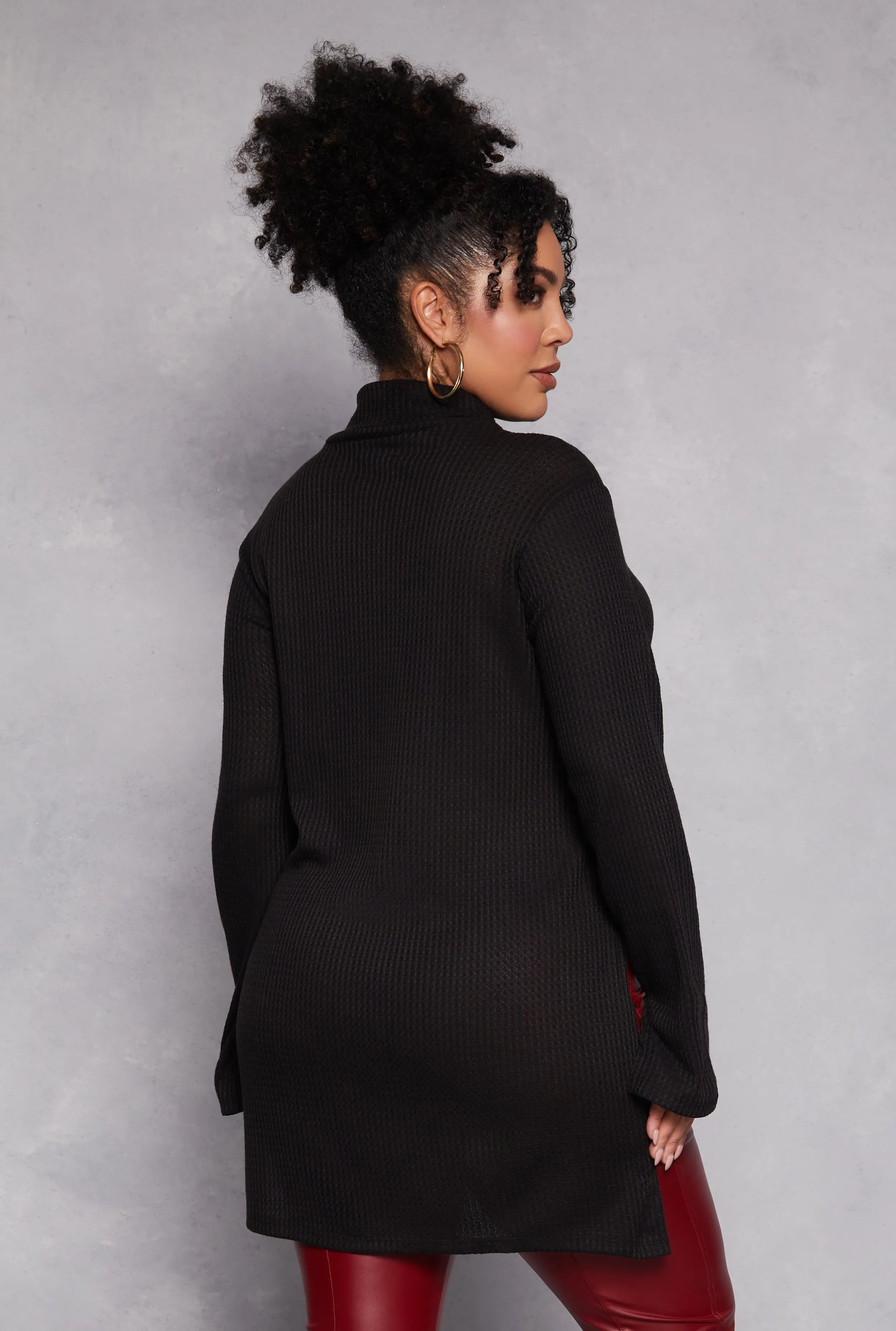 Plus Size Waffle Knit Turtleneck Tunic Top