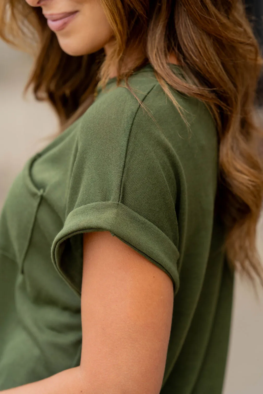 Pocket Accented Cuffed Sleeve Tee